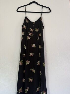 Volcom Black Floral Slip Maxi Dress with Spaghetti Straps